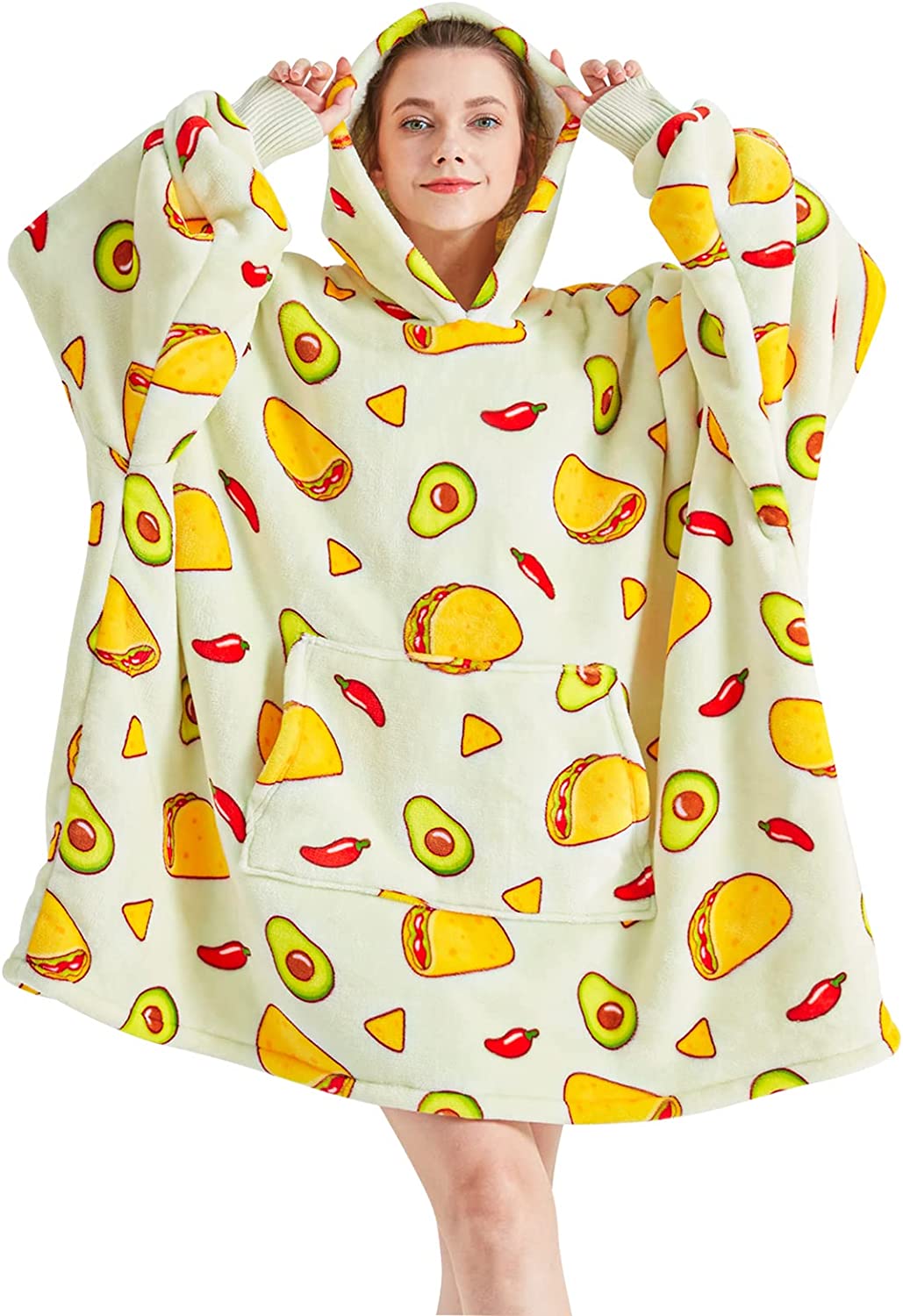 Touchat Wearable Blanket Hoodie, Oversized Sherpa Blanket Sweatshirt